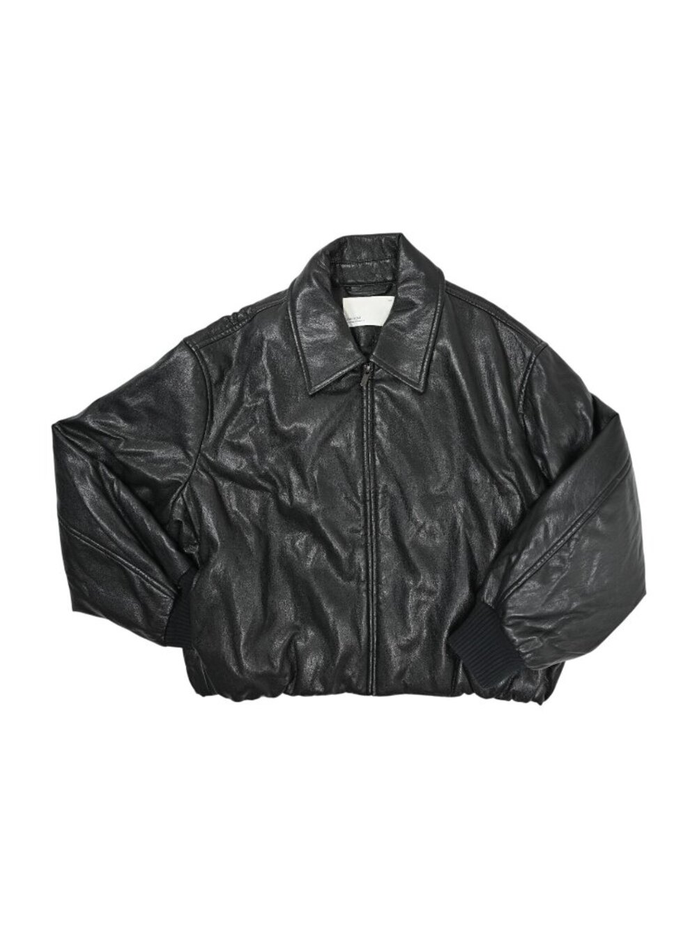 Oak + Fort Vegan Leather Bubble Hem Bomber Jacket in Black